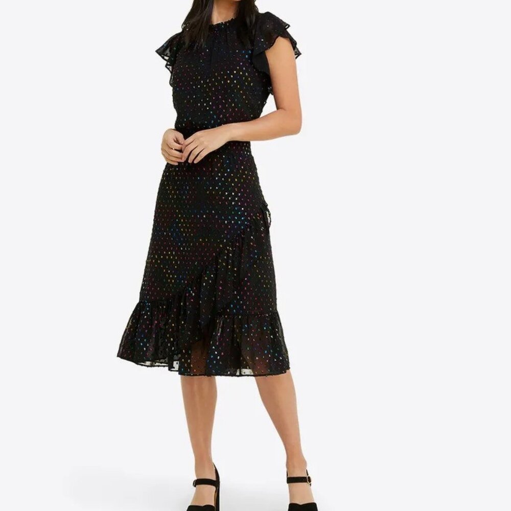 Draper James Kacey Faux Wrap Dress Rainbow Shimmer Dot Size L